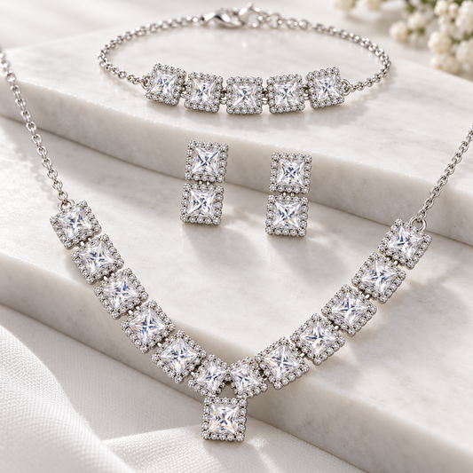 Princess-Cut Necklace Set with Bracelet & Earrings