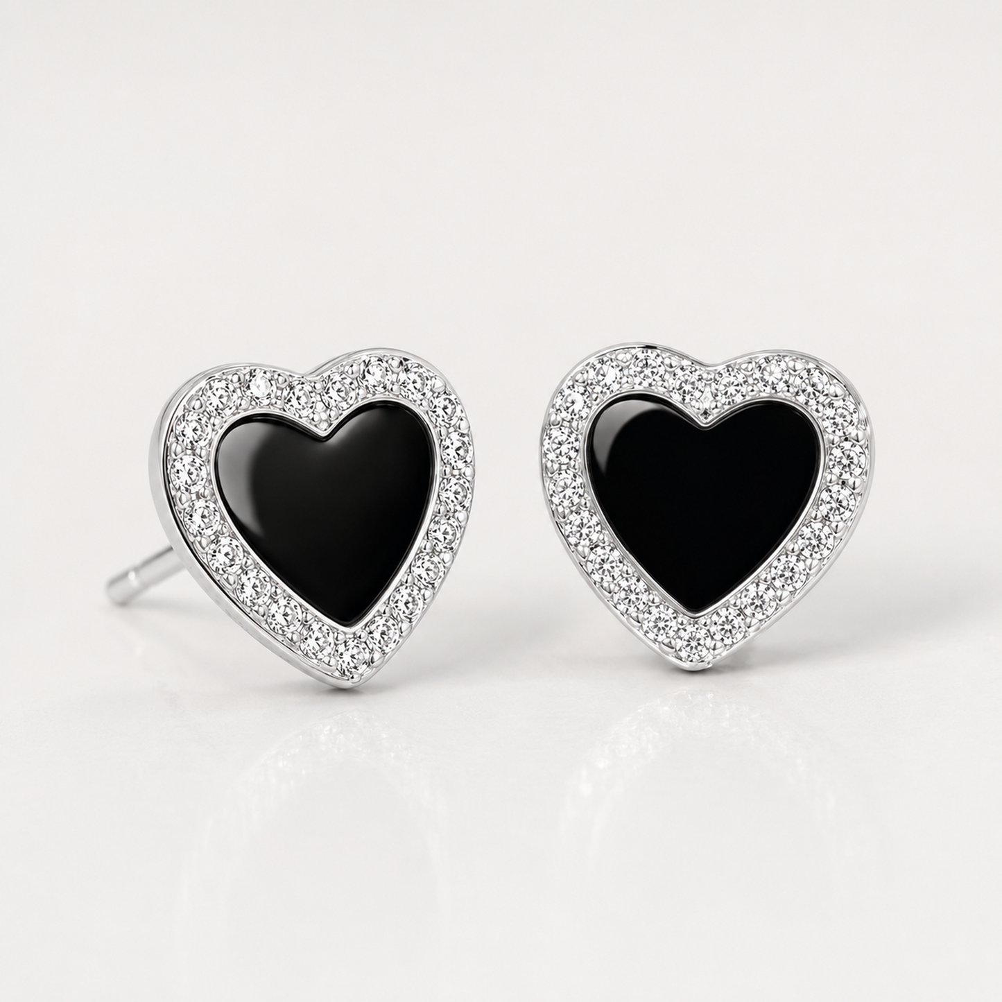 Black Heart 925 Sterling Silver Stud Earrings