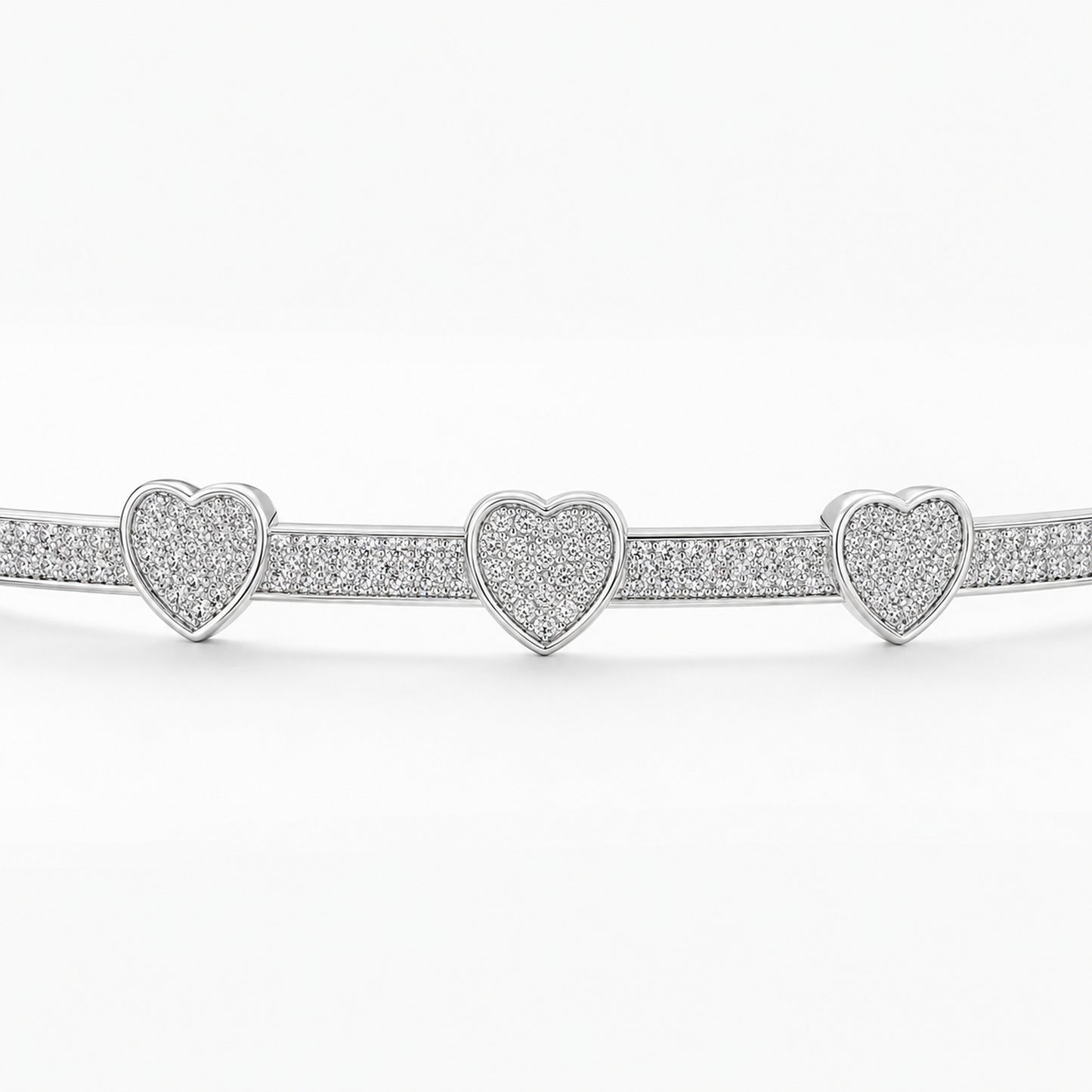 Silver Three-Heart Pavé Bangle
