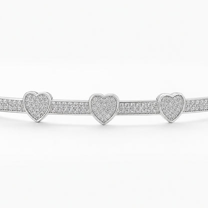 Silver Three-Heart Pavé Bangle
