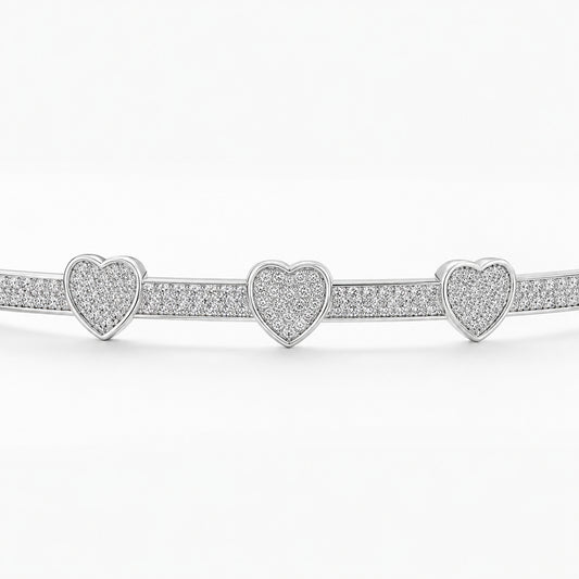 Silver Three-Heart Pavé Bangle