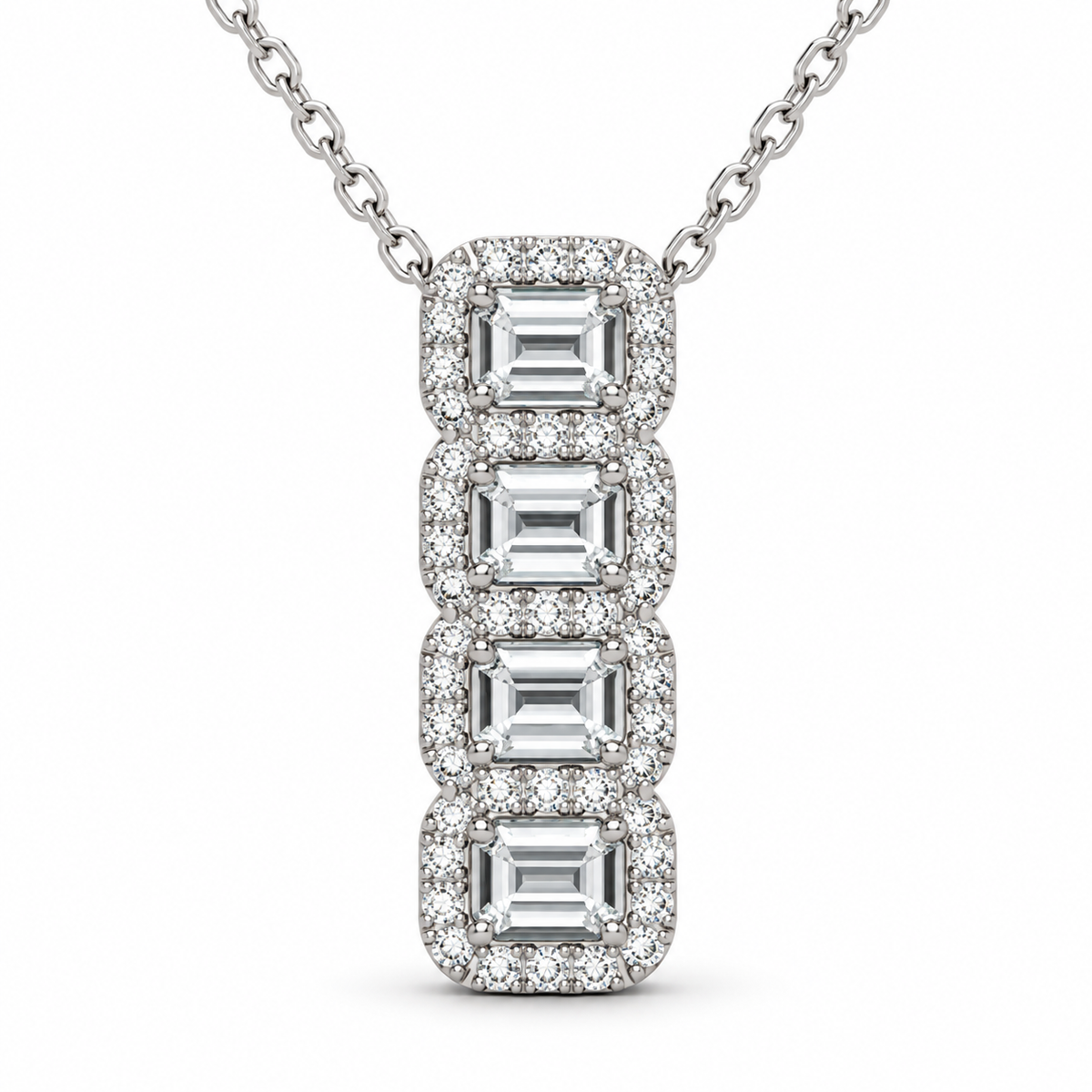 Four-Stone Emerald Halo Pendant Necklace