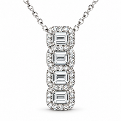 Four-Stone Emerald Halo Pendant Necklace