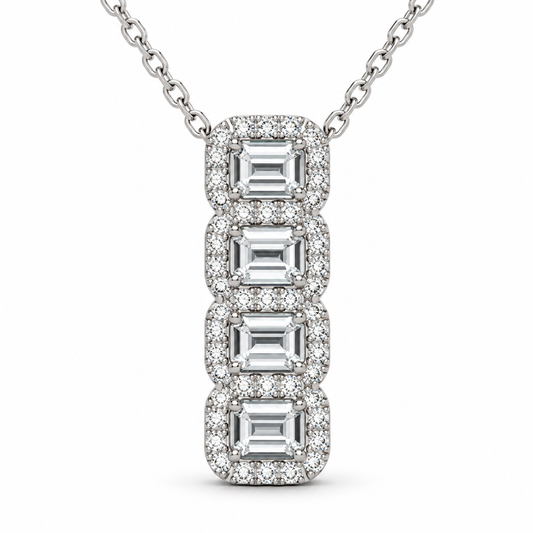 Four-Stone Emerald Halo Pendant Necklace