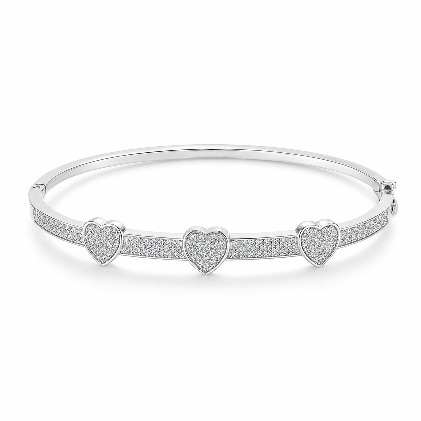Silver Three-Heart Pavé Bangle