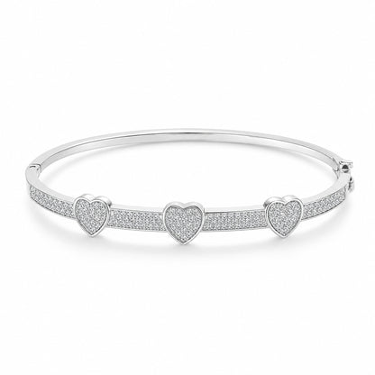 Silver Three-Heart Pavé Bangle