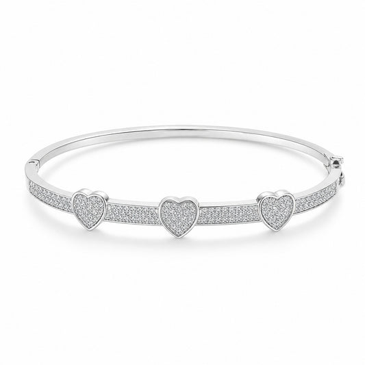 Silver Three-Heart Pavé Bangle