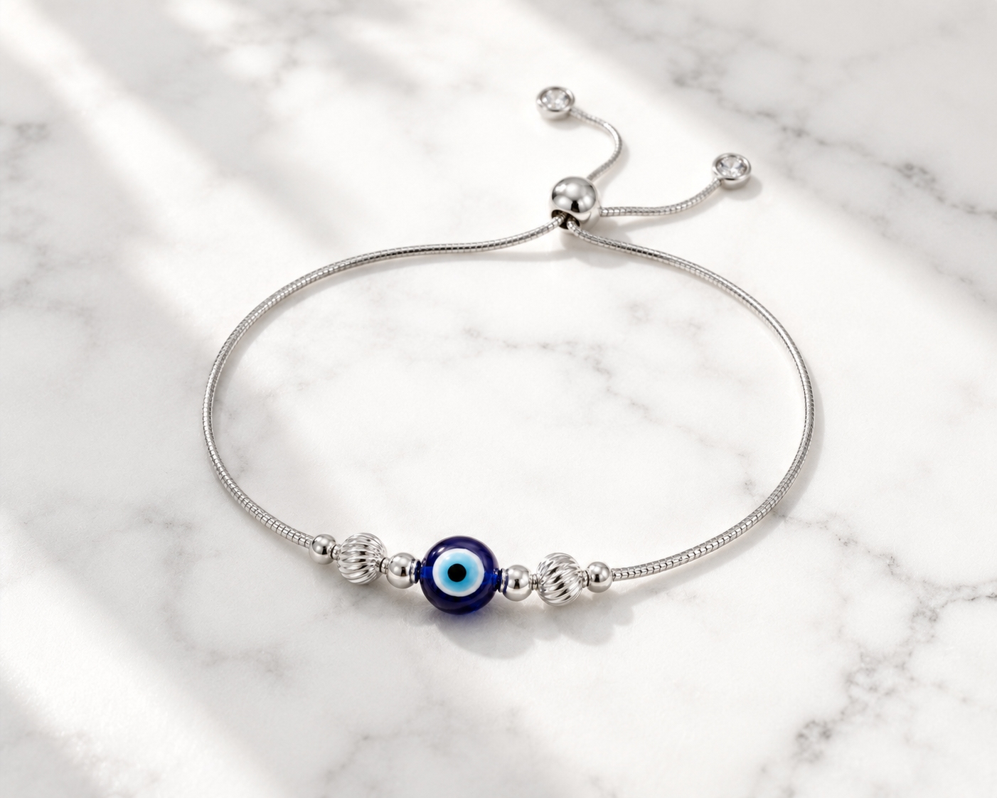 925 Sterling Silver Evil Eye Adjustable Bracelet