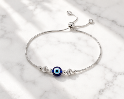 925 Sterling Silver Evil Eye Adjustable Bracelet