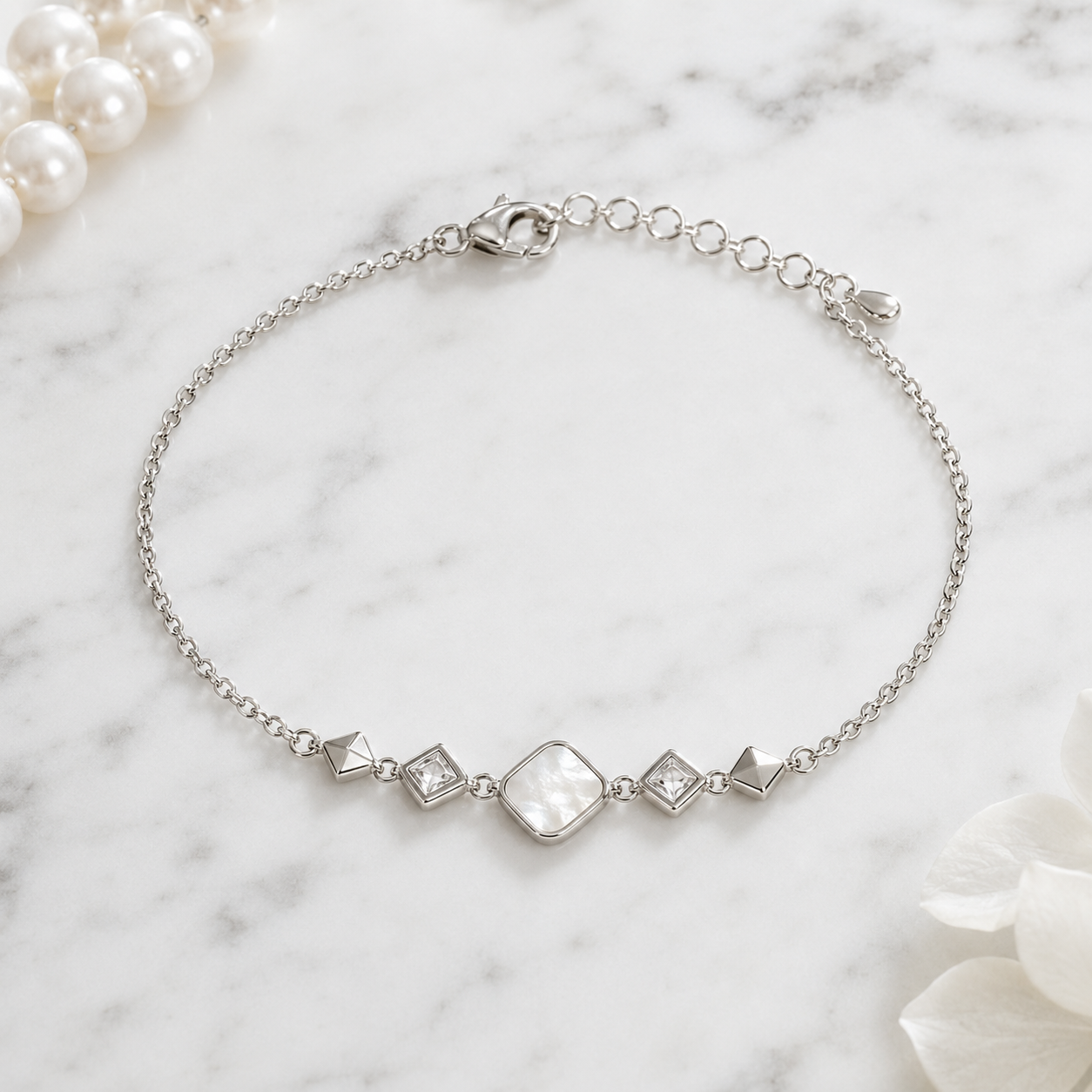 Mother-of-Pearl Geometric Sterling Silver Bracelet