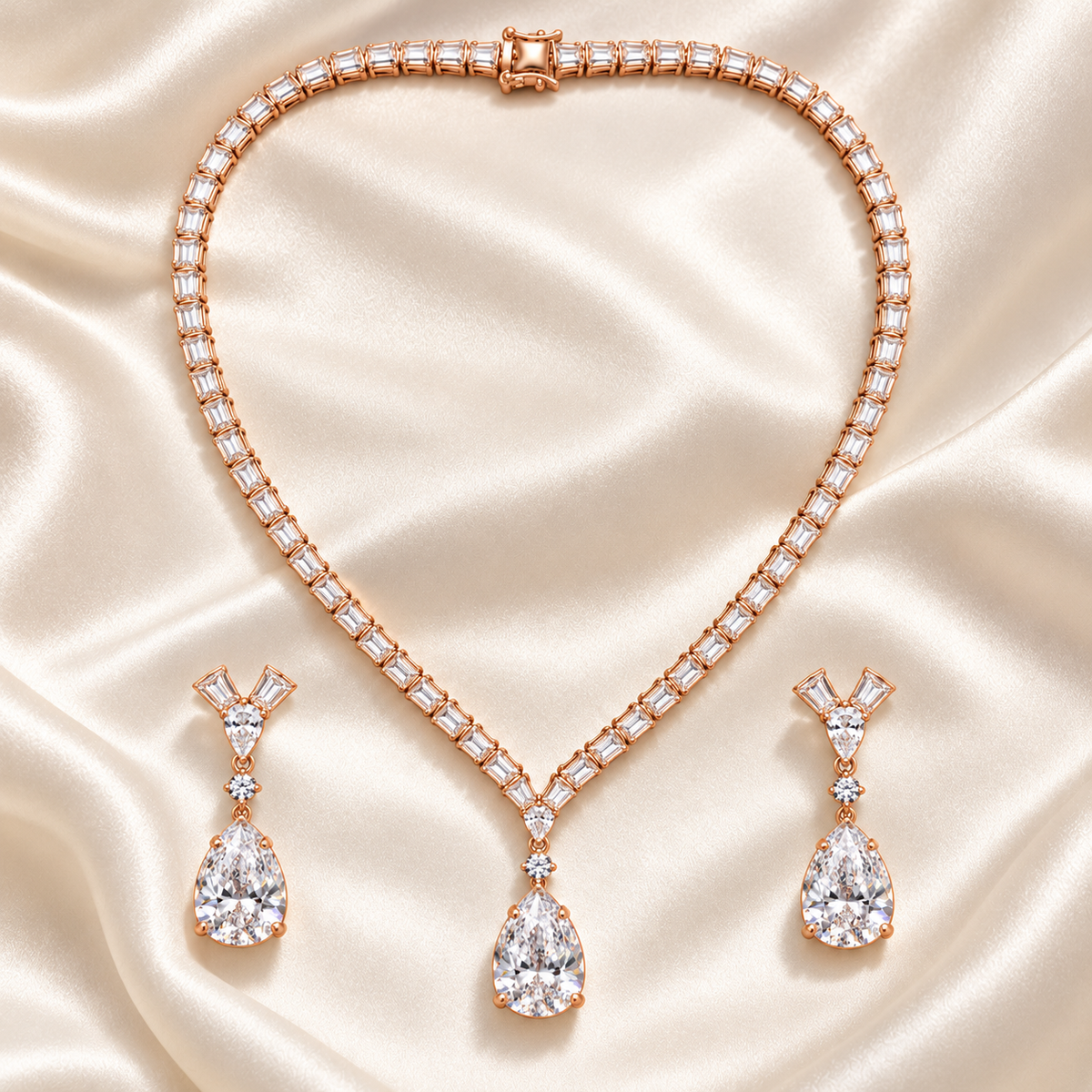 Silver Teardrop Necklace & Earring Set