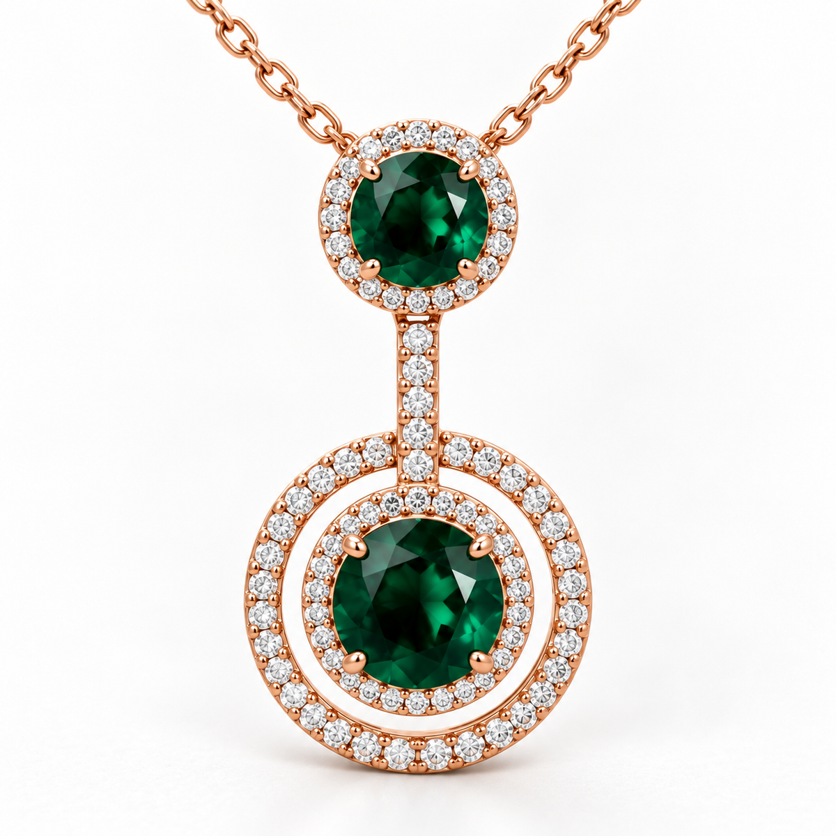 Emerald Green Halo Pendant Necklace
