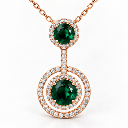 Emerald Green Halo Pendant Necklace