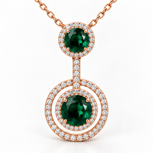 Emerald Green Halo Pendant Necklace