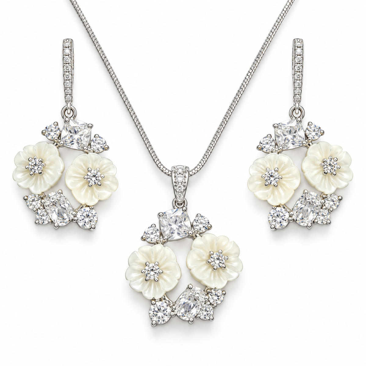 Ivory Blossom Necklace & Earrings Set