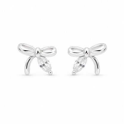 Silver Bow Stud Earrings
