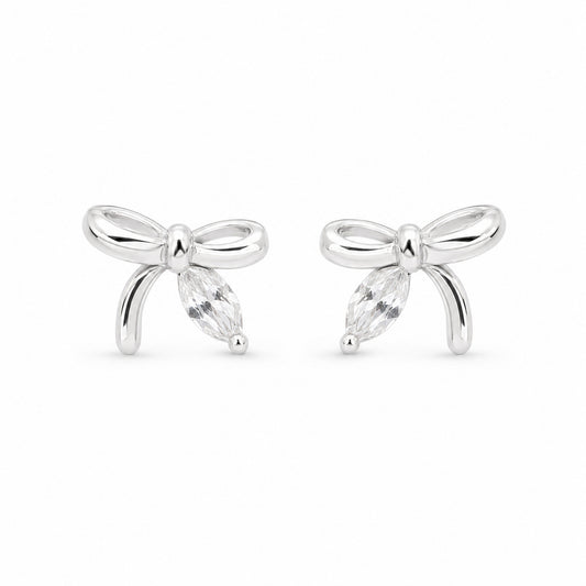 Silver Bow Stud Earrings