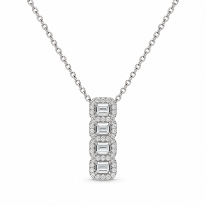Four-Stone Emerald Halo Pendant Necklace