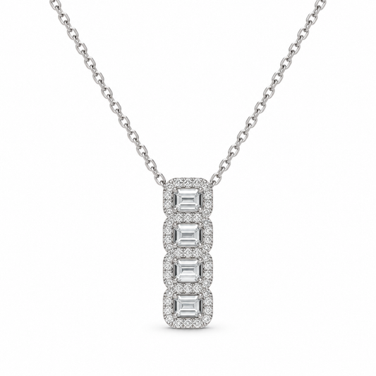 Four-Stone Emerald Halo Pendant Necklace