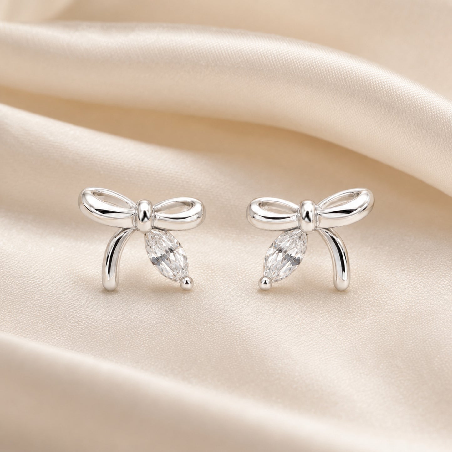 Silver Bow Stud Earrings