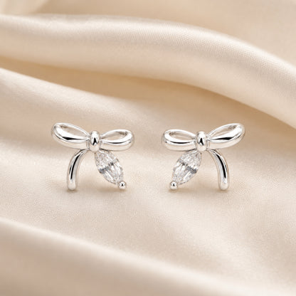 Silver Bow Stud Earrings