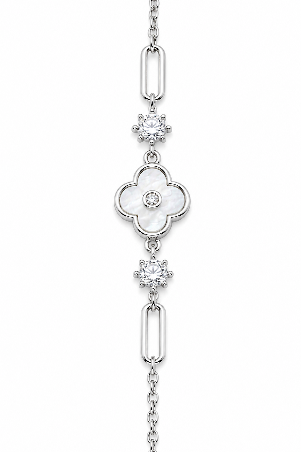 Mother-of-Pearl Clover Sterling Silver Bracelet