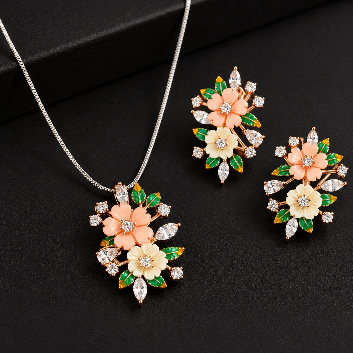 Peach Blossom Necklace & Earrings Set