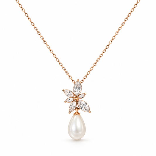 Floral Pearl Drop Necklace