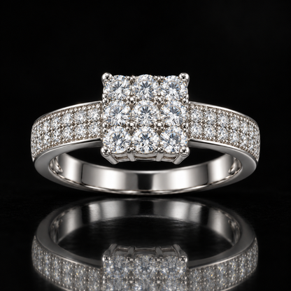 Square Cluster Pavé Silver Ring