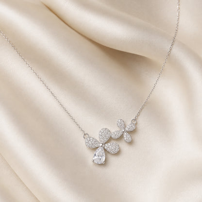 925 Sterling Silver Double Blossom Drop Necklace