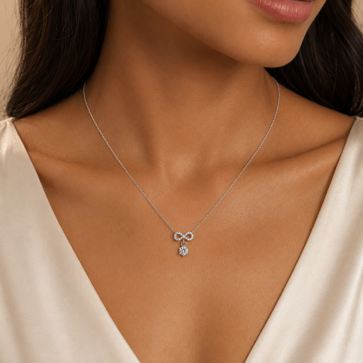925 Sterling Silver Eternal Bow Drop Necklace