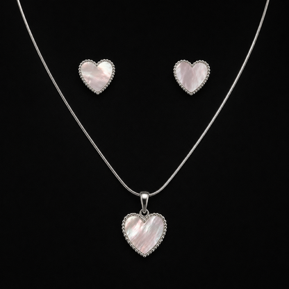 925 Sterling Silver Mother-of-Pearl Heart Necklace & Earring Set