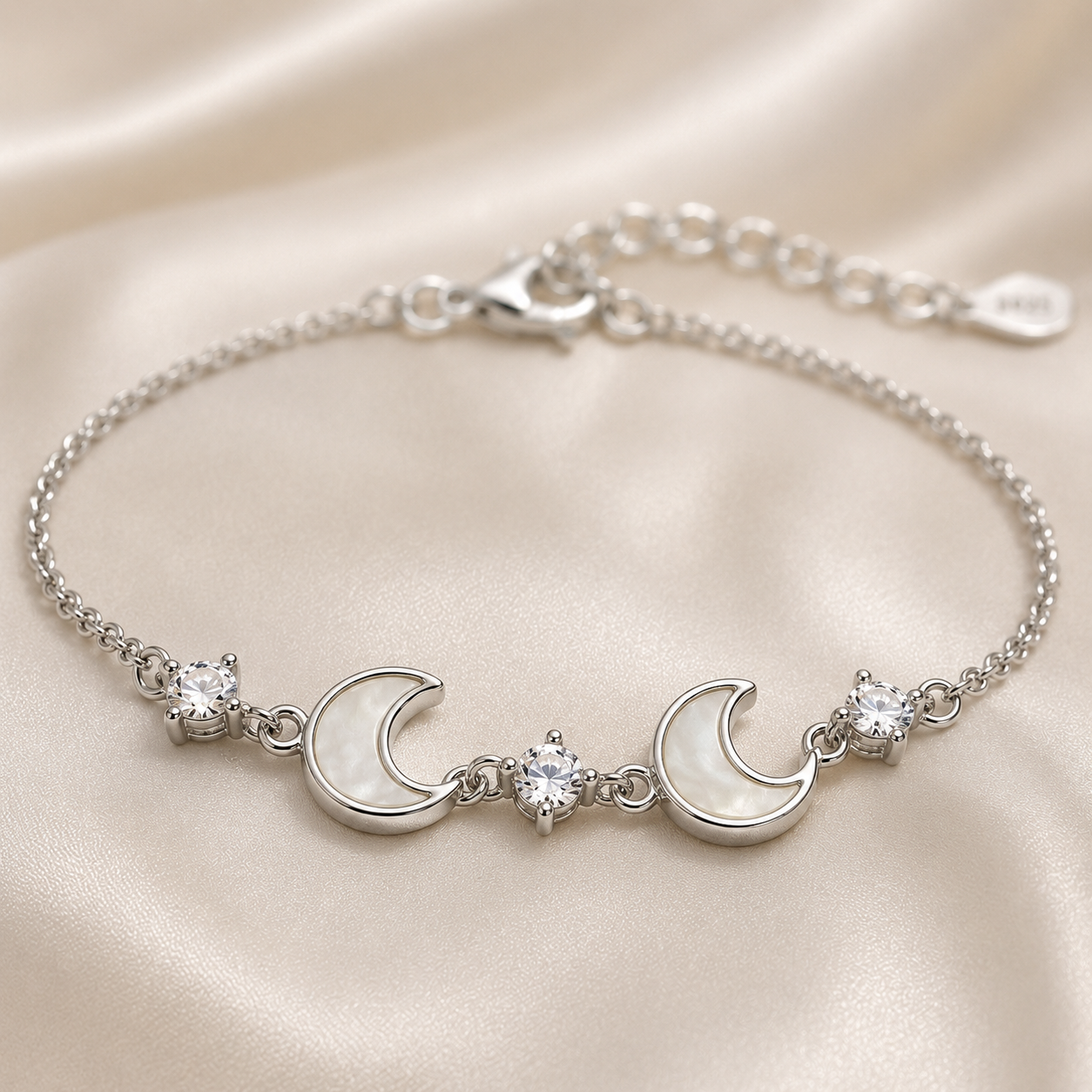 Double Crescent Moon Sterling Silver Bracelet