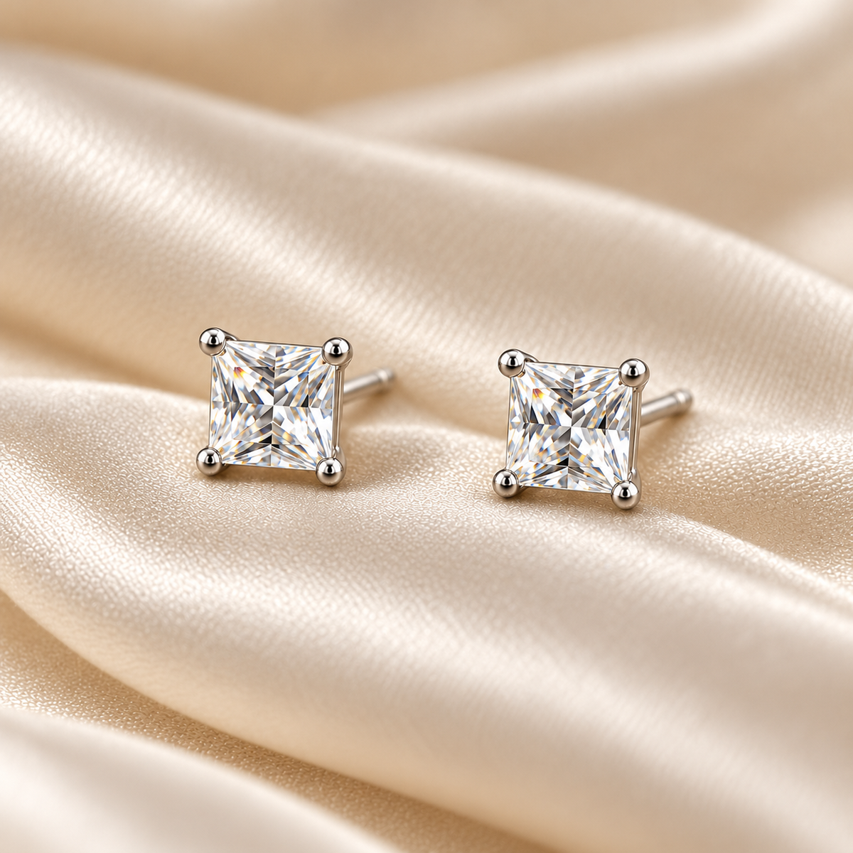 Square Solitaire Stud Earrings