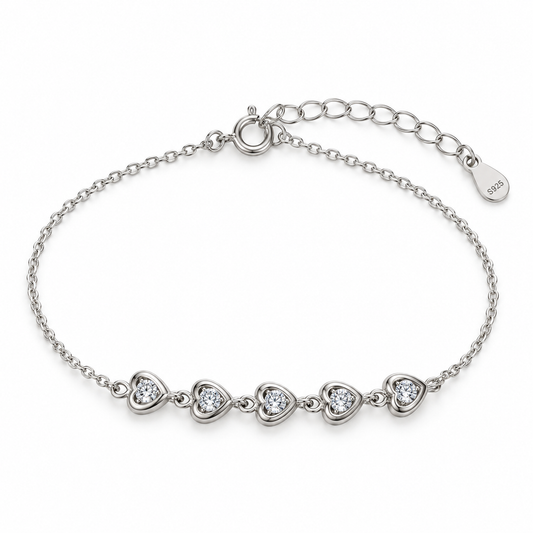 Linked Hearts Silver Bracelet