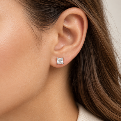 Square Solitaire Stud Earrings