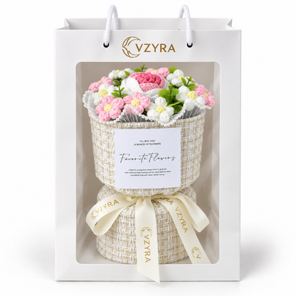 Crochet Flower Bouquet – Blush Pink & White