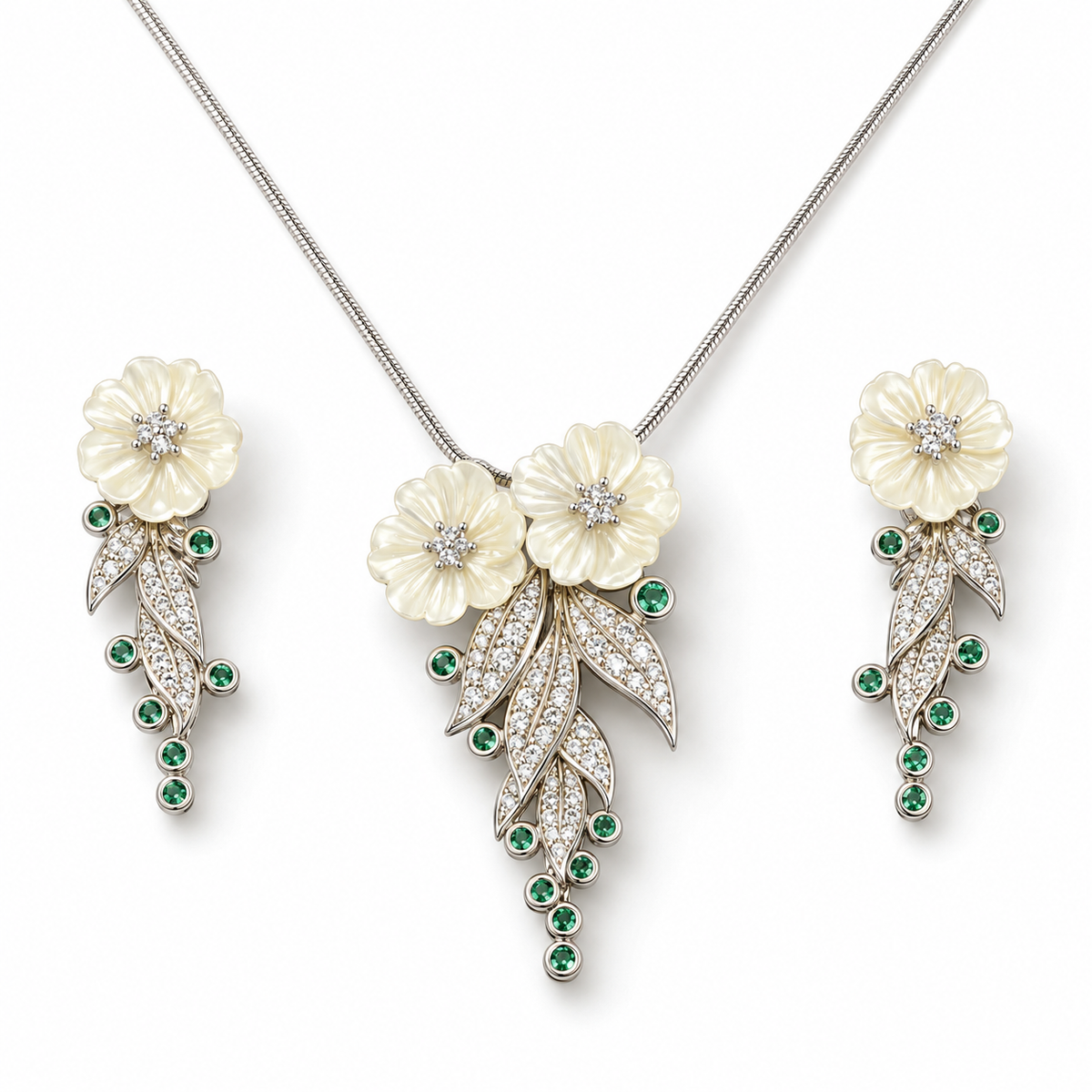 Ivory Blossom Necklace & Earrings Set