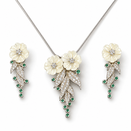 Ivory Blossom Necklace & Earrings Set