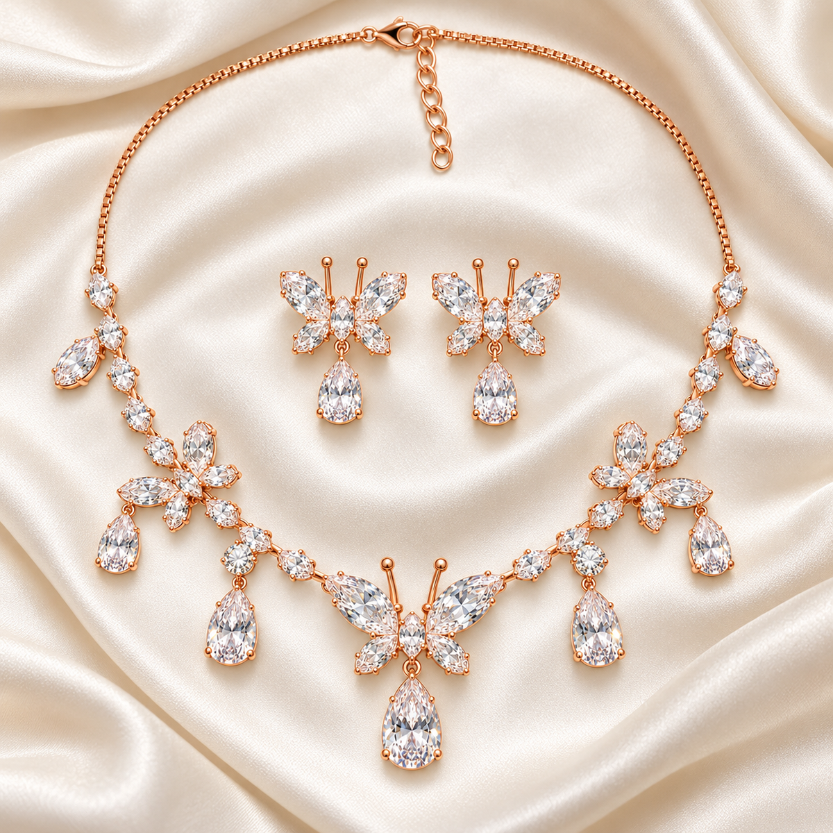 Butterfly Silver Necklace & Earring Set