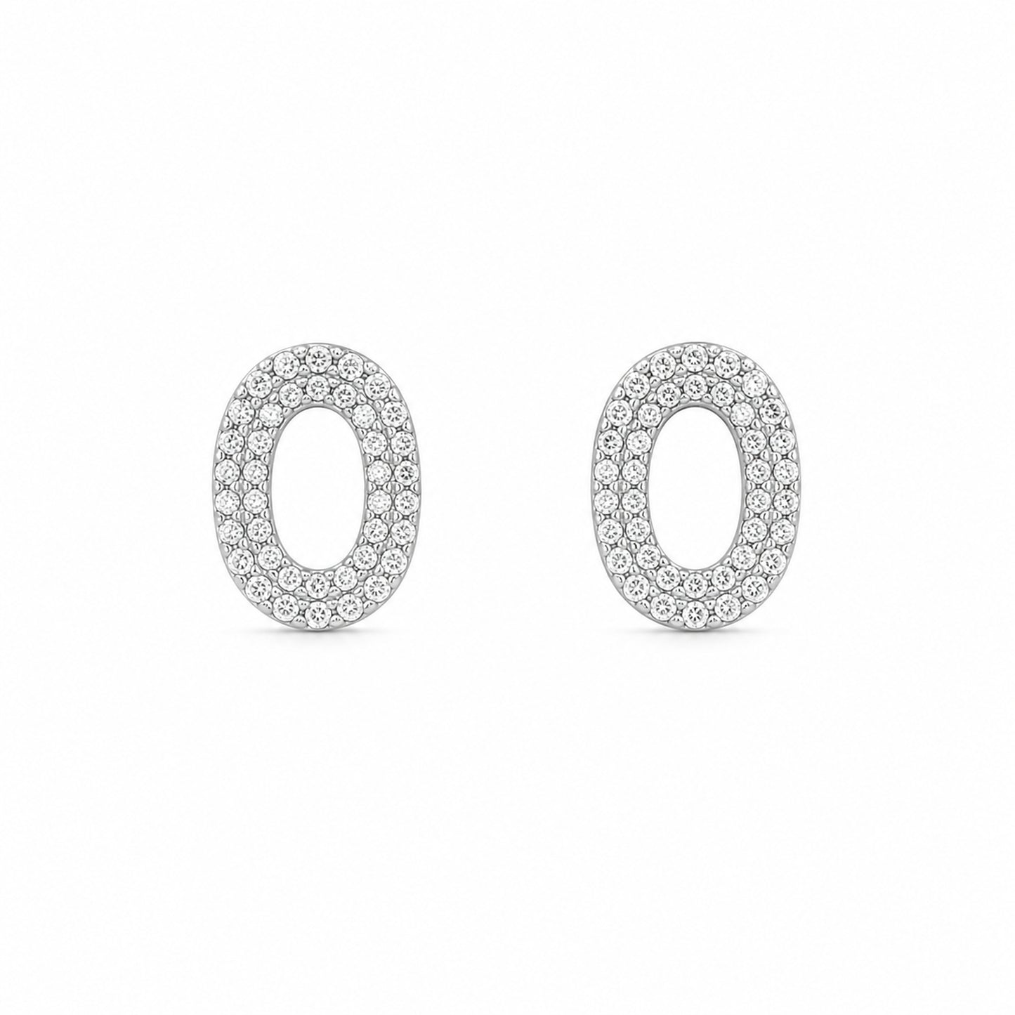 925 Sterling Silver Oval Pavé Stud Earrings