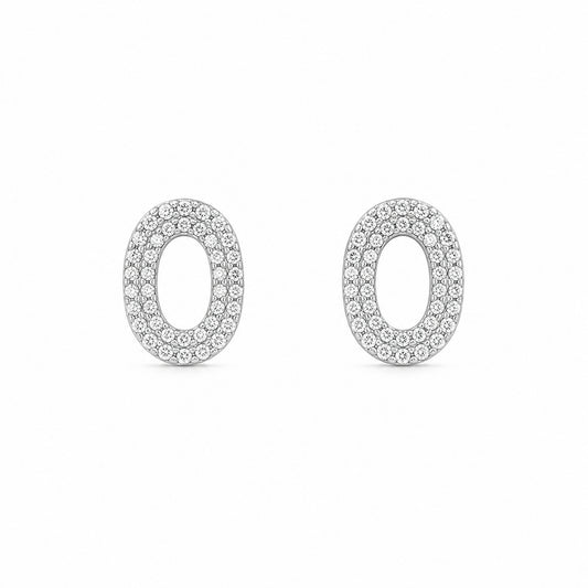 925 Sterling Silver Oval Pavé Stud Earrings