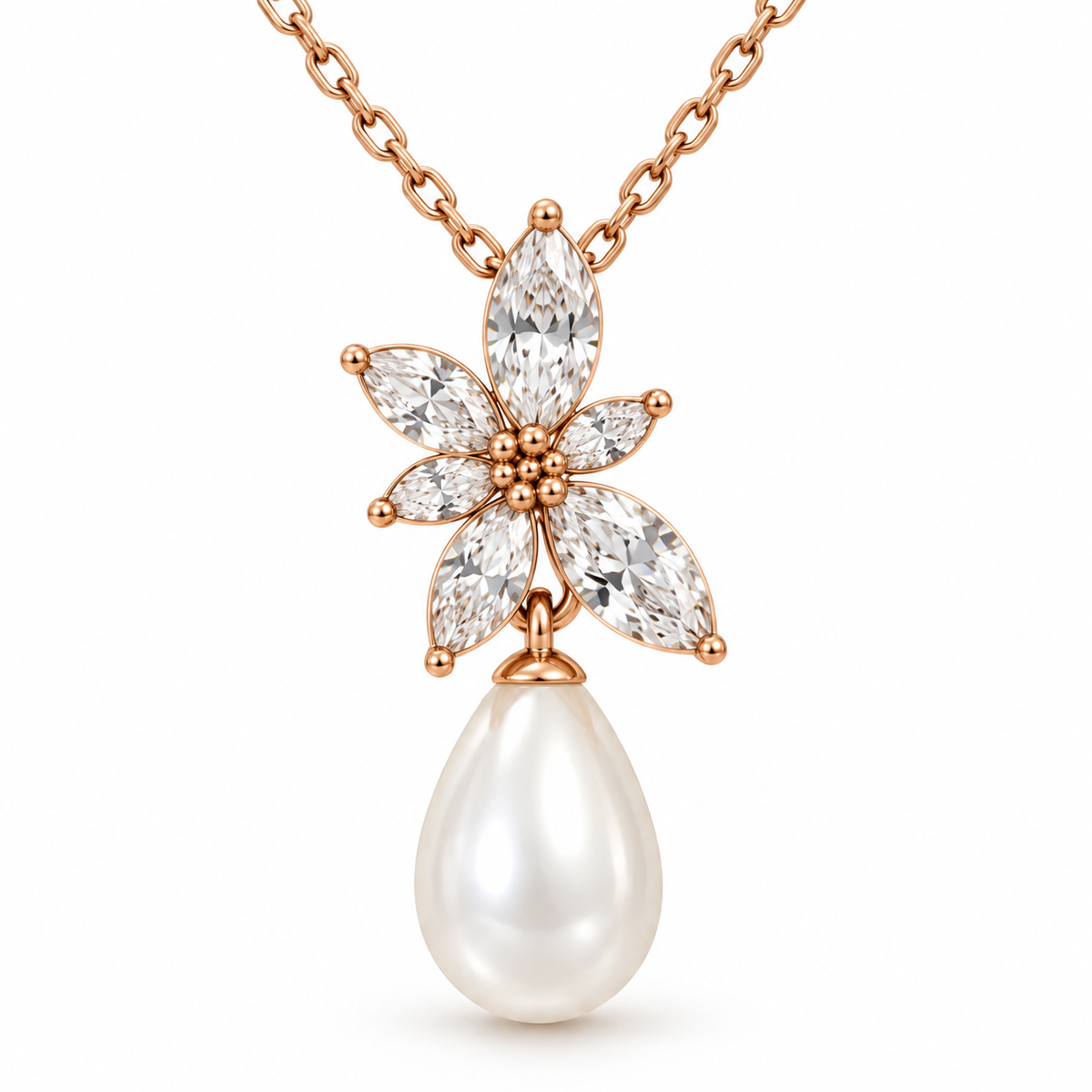 Floral Pearl Drop Necklace