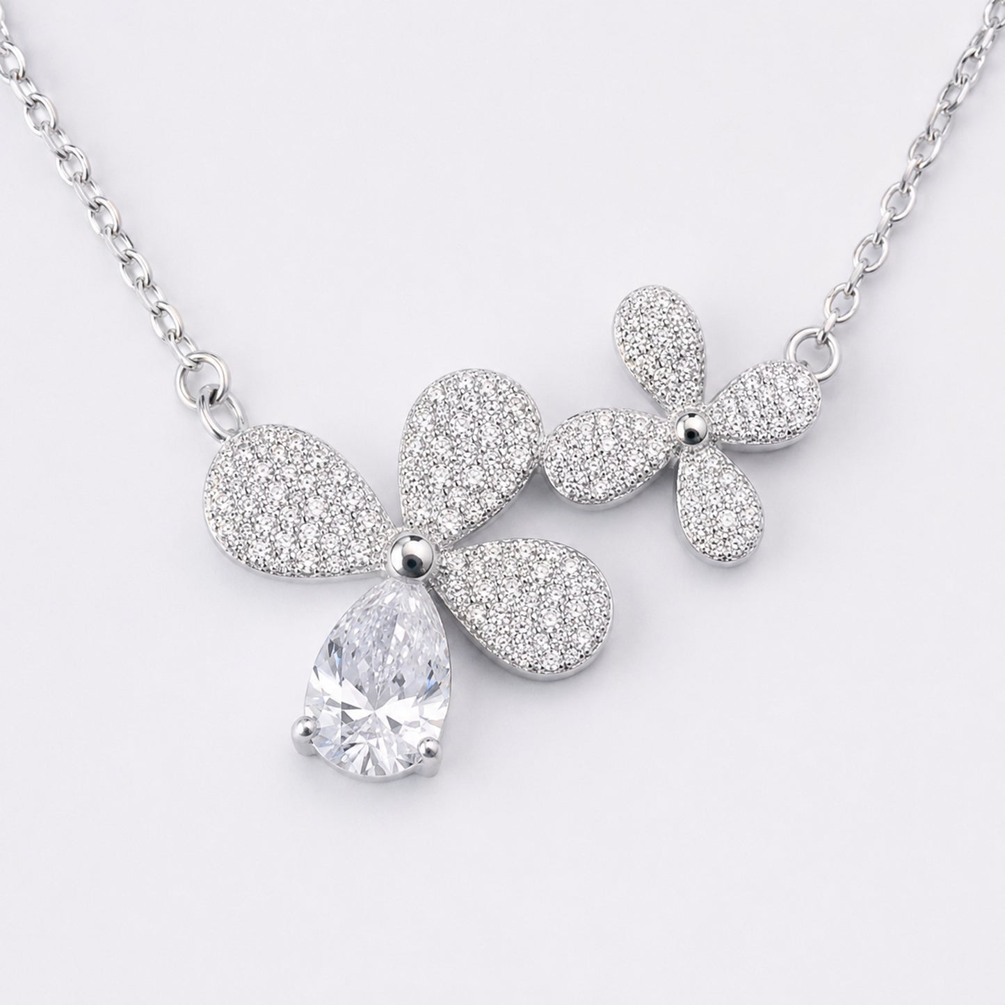 925 Sterling Silver Double Blossom Drop Necklace