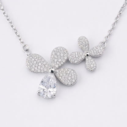 925 Sterling Silver Double Blossom Drop Necklace