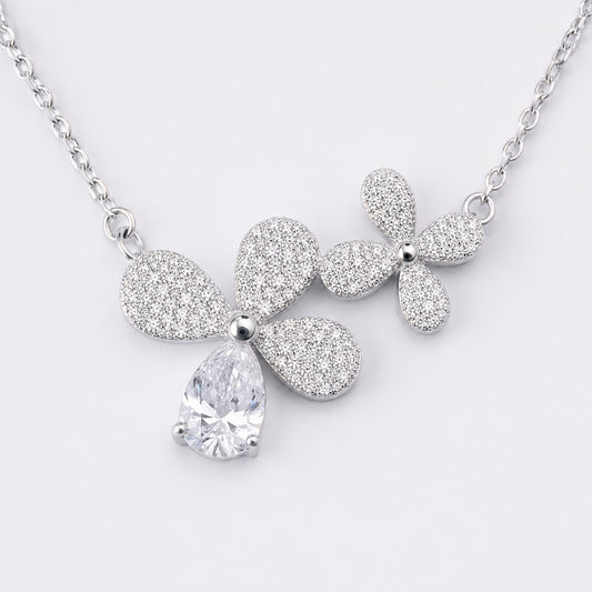 925 Sterling Silver Double Blossom Drop Necklace