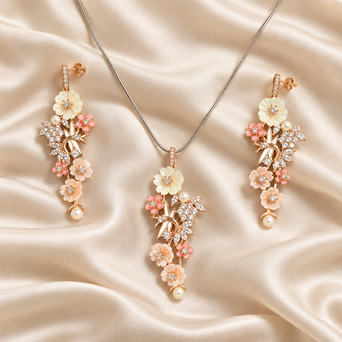 Blossom Cascade Necklace & Earrings Set
