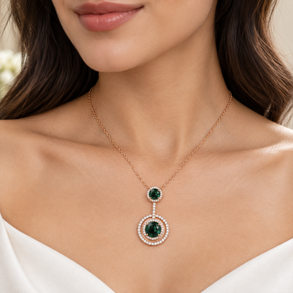 Emerald Green Halo Pendant Necklace