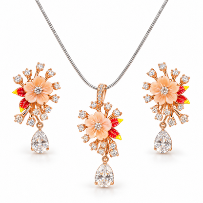 Peach Blossom Teardrop Necklace & Earrings Set