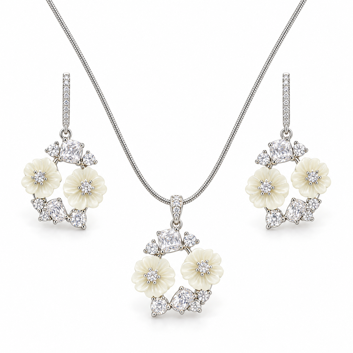Ivory Blossom Necklace & Earrings Set